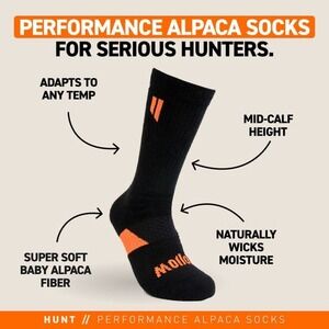 HOLLOW Performance Alpaca Socks Hunt Crew Black Men's Large Heavy Weight NWT